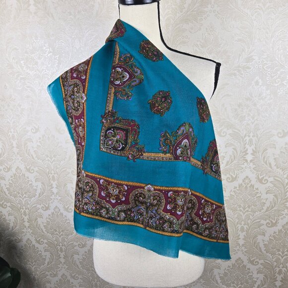 Collections Acrylic Square Scarf Turquoise Gold Mandala Inspired Print Scarf - Picture 5 of 7